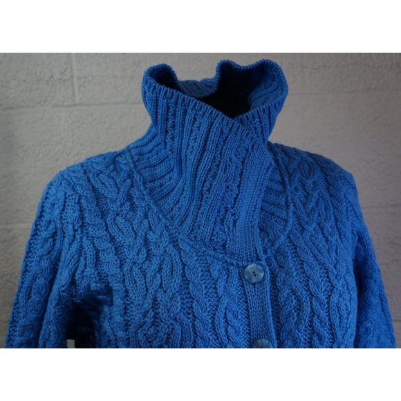 Aran Craft Blue Wool Button Front Cardigan Sweater w/ Pockets New Size L - Picture 9 of 11